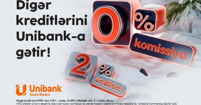 Unibank dan Yeni ilin ilk kredit kampaniyası: 0 % komissiya və faizlərə endirim!