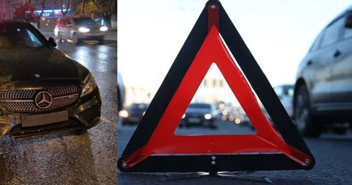 Ağsuda sürücü Mercedes i divara çırpdı; arvadı öldü VİDEO