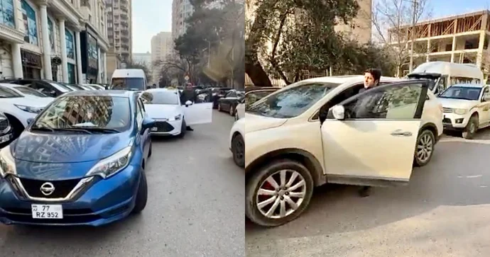 Qəza işıqlarını yandırıb maşını yolun ortasında park etdi; yolu bağladı VİDEO