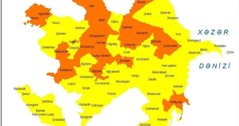 В Азербайджане объявлены желтое и оранжевое предупреждения