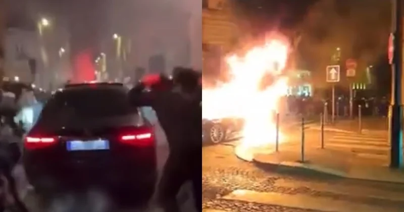 Sürücü maşını insanların üstünə sürdü: Maşını yandırdılar, yaralılar var