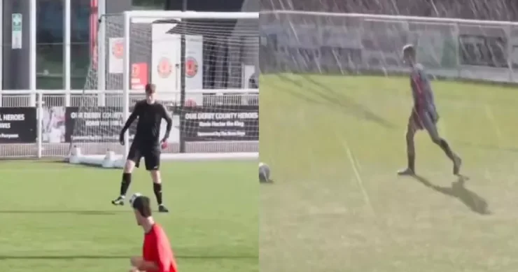 Futbol oyununda qeyri adi hadisə: Meydanın yarısına günəş çıxdı, digər yarısına leysan yağdı VİDEO