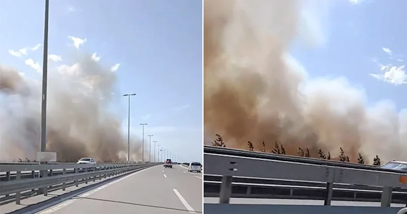 Bakıda beton yolun kənarında güclü yanğın Video