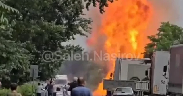 Şəkidə TIR yanır Video Yenilənir