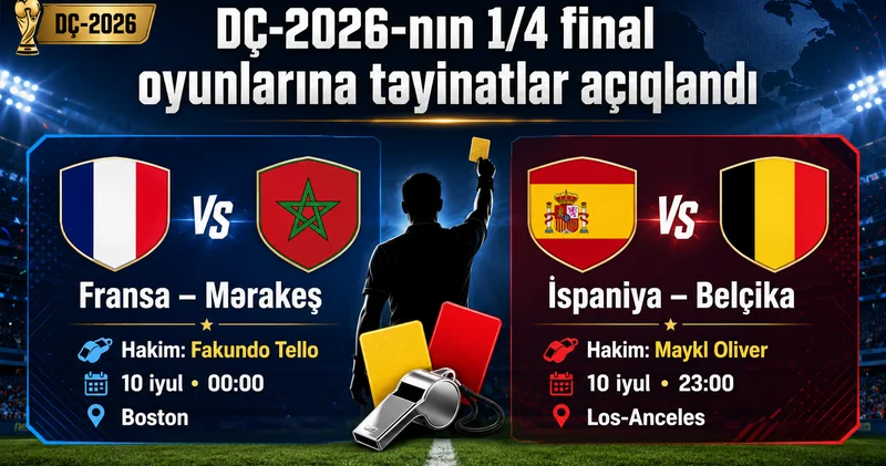 DÇ 2026: 1/4 finalın 2 qarşılaşmasının hakimləri açıqlandı