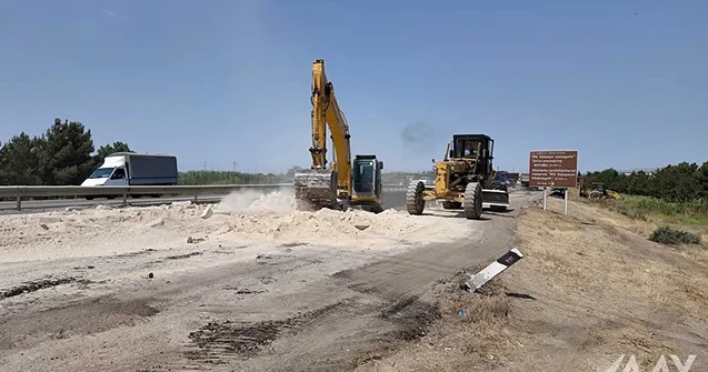 Bakı Qazax yolunda təmir gedir Fotolar
