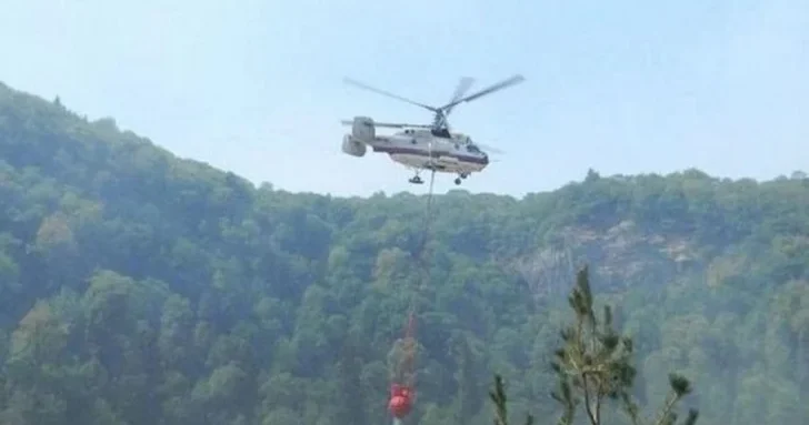 В Агдаме начался лесной пожар на место направлен вертолет для тушения