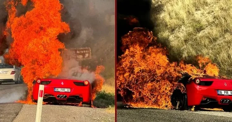 Milyonluq lüks avtomobil bir neçə dəqiqə ərzində külə döndü FOTOLAR