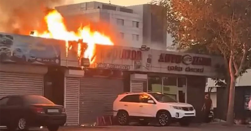 Sumqayıtda avtomobil təmiri sexi yandı Video