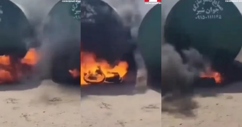 İranda bölgə əhalisi SEPAH ın yanacaq çənlərini yandırıb