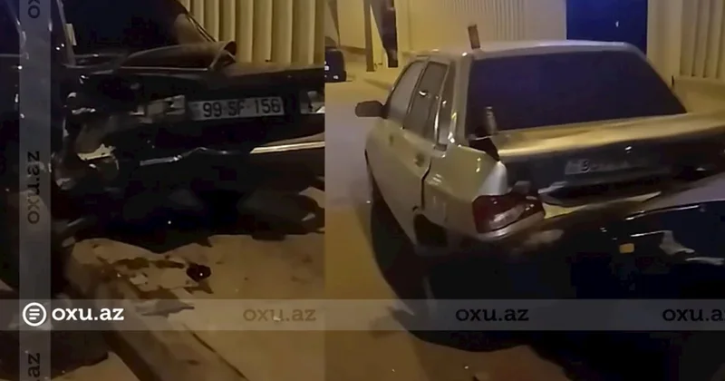 Bakıda zəncirvari qəza: Pajero iki avtomobilə çırpılıb hadisə yerindən qaçıb VİDEO/FOTO