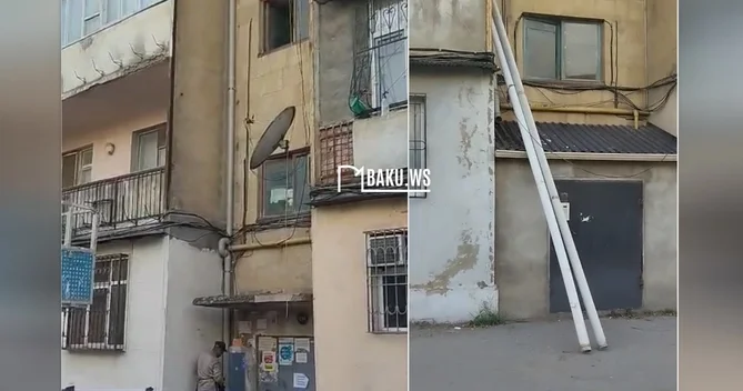 Təmir, yoxsa ŞOU? Bakıda binaya qoyulan təzə boruları bir gün sonra niyə sökürlər?