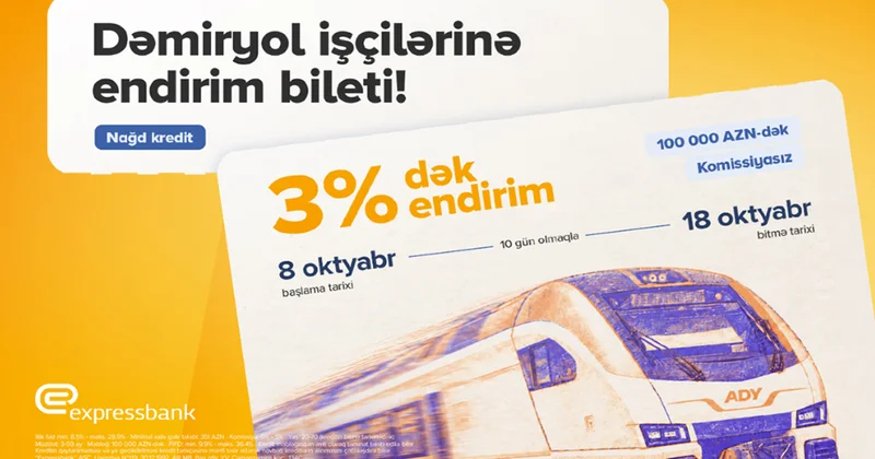 Dəmiryol işçilərinə min. 0% komissiya ilə 100 000 AZN dək kredit