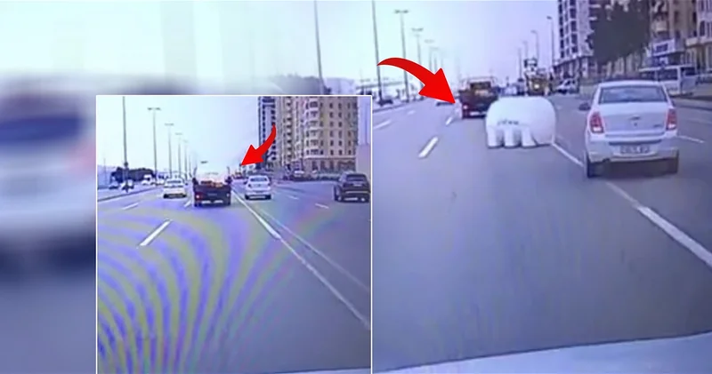 В Баку цистерна упала на проезжую часть дороги ВИДЕО