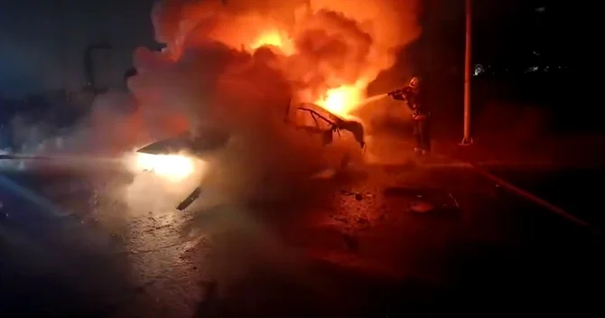 Masazırda BMW ilə Hyundai toqquşdu Güclü yanğın baş verdi