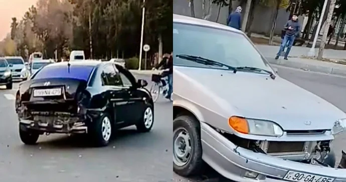 Yolayrıcında qəza: “VAZ” və “Hyundai” toqquşdu VİDEO
