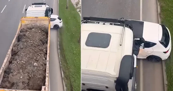 Yük maşını qəzaya səbəb olan avtomobili 100 metr sürüdü ANBAAN VİDEO