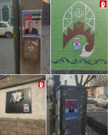 Mollanın təhqiramiz ifadələrinə cavab olaraq Təbrizdə Əliyev və Ərdoğanın plakatları vurulub