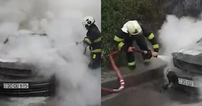 Bakıda “Opel” yandı VİDEO