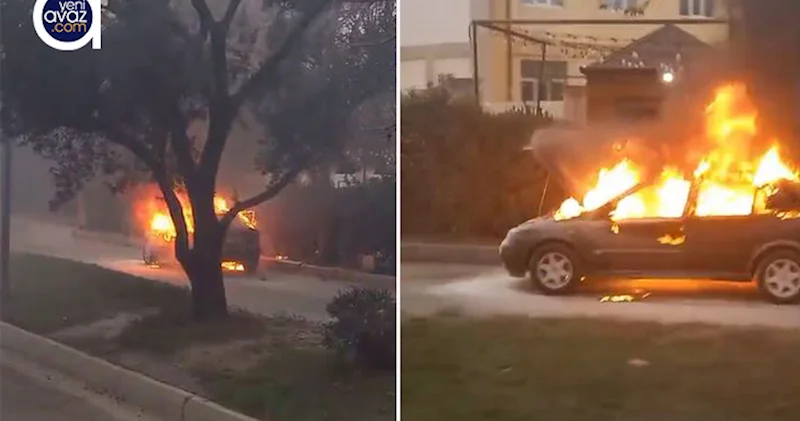 Binəqədidə avtomobil yandı Video