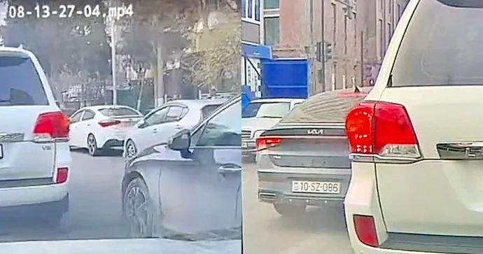 Qabağa keçmək üçün hər yola əl atan sürücü görün sonda nə etdi VİDEO