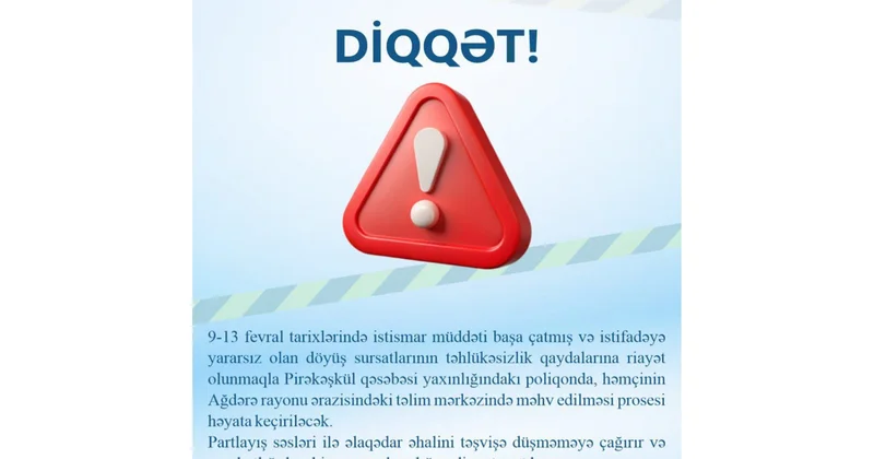Pirəkəşkül və Ağdərədə istifadəyə yararsız döyüş sursatları məhv ediləcək