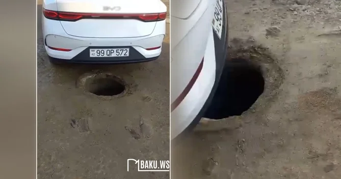 Bibiheybət məscidinin yaxınlığındakı yolda TƏHLÜKƏ Maşına ziyan dəydi