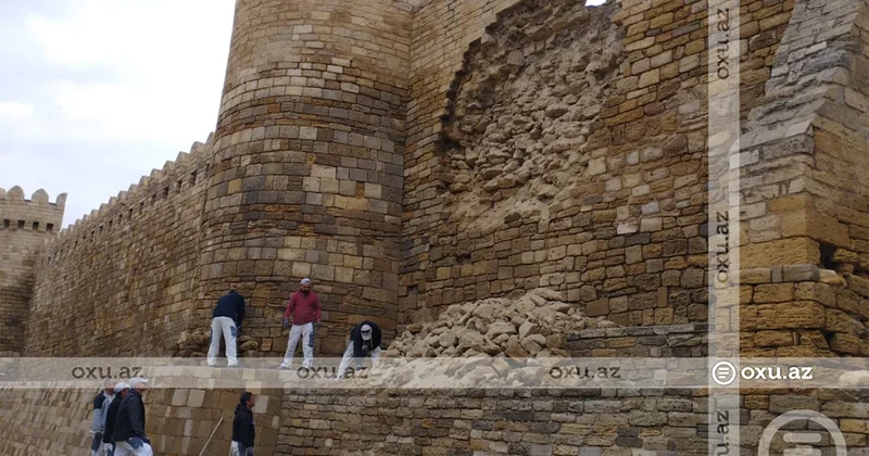 İçərişəhərdə qala divarında uçqun baş verən ərazidə SON VƏZİYYƏT FOTO VİDEO