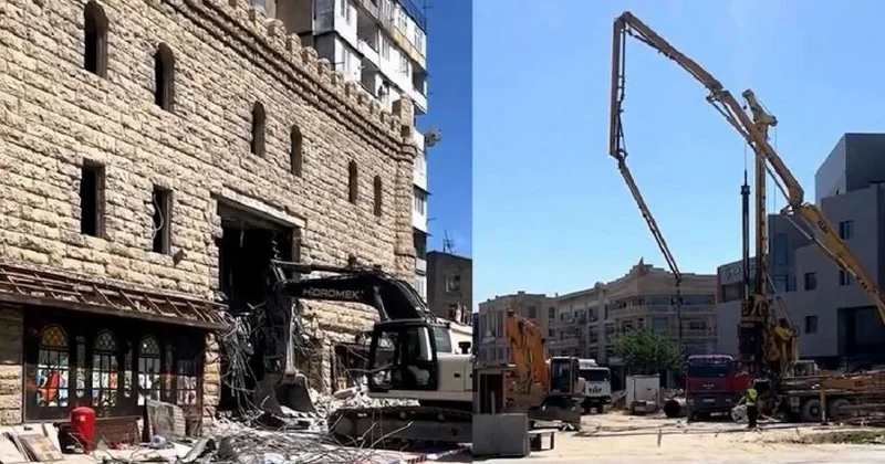 Şəki restoranının söküntüsünə başlanıldı