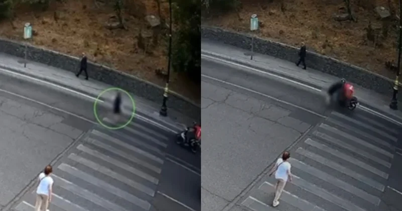 Qaydalara əməl etməyən moped sürücüsü piyadanı vurdu ANBAAN VİDEO