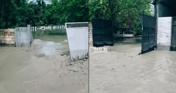 Balakən su altında: Qəbiristanlığı da sel basdı
