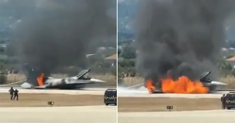 Yunanıstana məxsus F 16 yandı Video