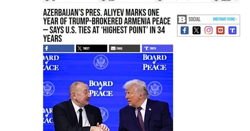 Breitbart о годовщине парафирования мирного соглашения между Баку и Ерваном и вкладе Трампа в данный процесс