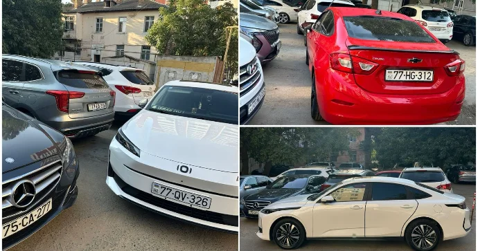 Nizamidə sakinlərin parkinq narazılığı Mühafizəçi maşınları 1 manata həyətə buraxır FOTO