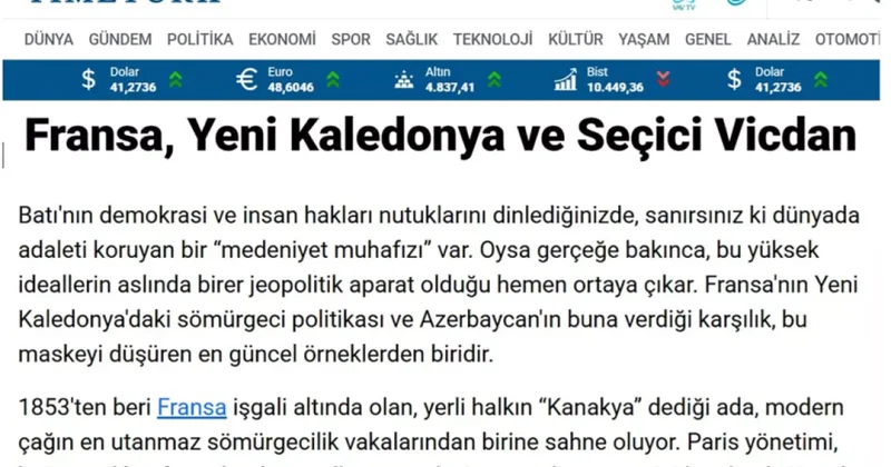 TimeTürk: Поддержка Азербайджаном движения за свободу Новой Каледонии удар по избирательной совести Парижа
