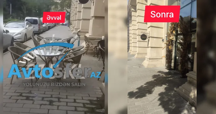 “Hökumət Evi” tərəfdə restoran səkini zəbt etmişdi; İCRA YIĞIŞDIRDI VİDEO FOTO