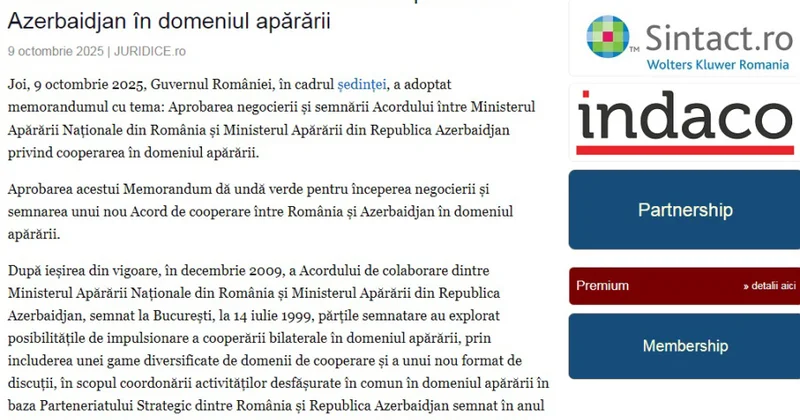 Rumıniya hökuməti Azərbaycanla müdafiə sahəsində yeni əməkdaşlıq sazişinin hazırlanması barədə memorandumu təsdiqləyib