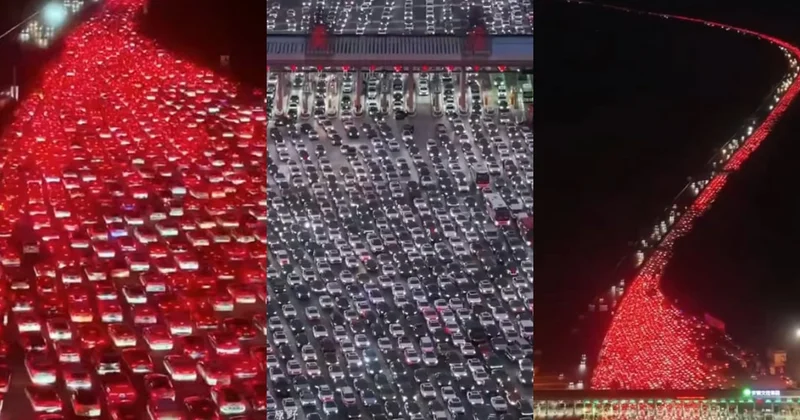 Pekinin girişində dəhşətli tıxacın görüntüləri: Milyonlarla insan çarəsiz qaldı