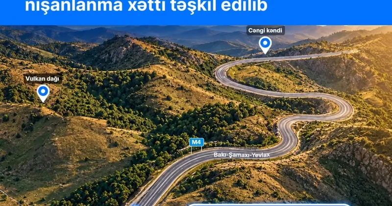 Новая дорожная разметка на участке трассы Баку Шамаха ФОТО