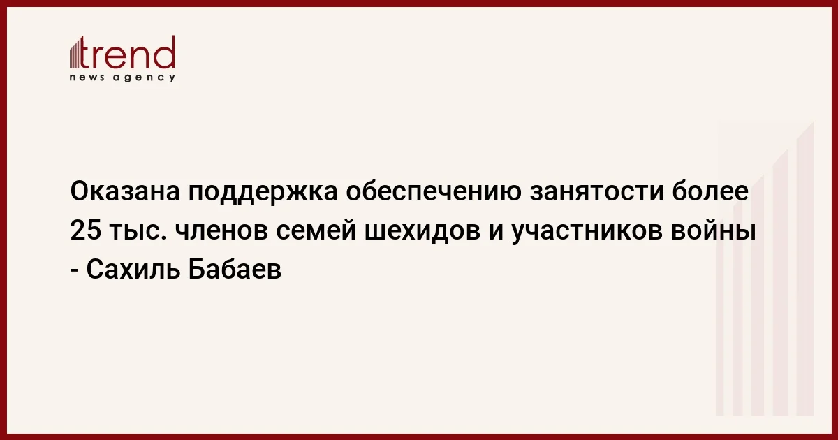 Оказана поддержка обеспечению занятости более 25 тыс. членов семей шехидов и участников войны Сахиль Бабаев