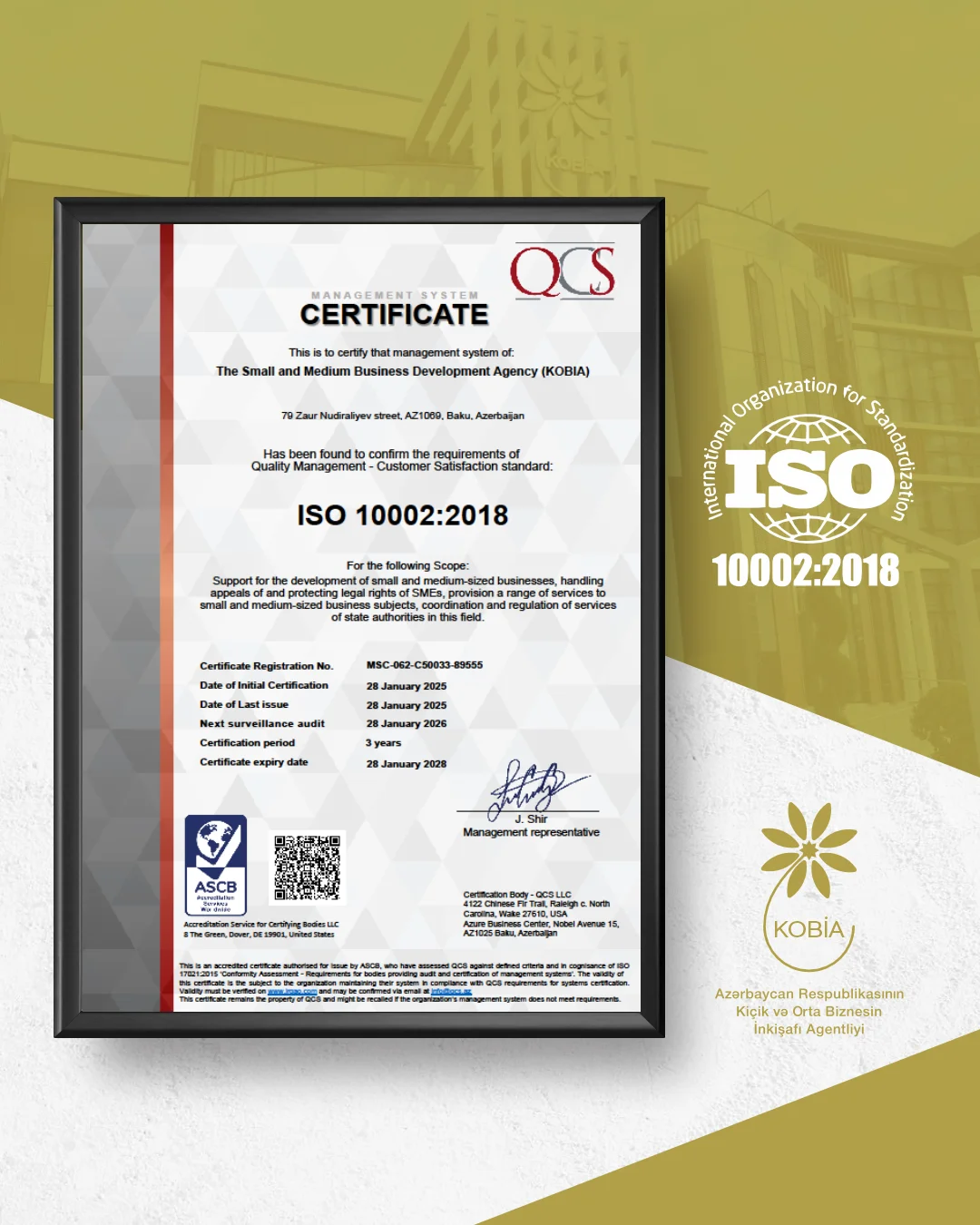 KOBİA ISO sertifikatı alıb