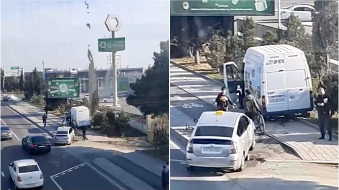 Prospektdə “Prius” yük maşınına çırpılıb velosiped zolağına çıxdı VİDEO