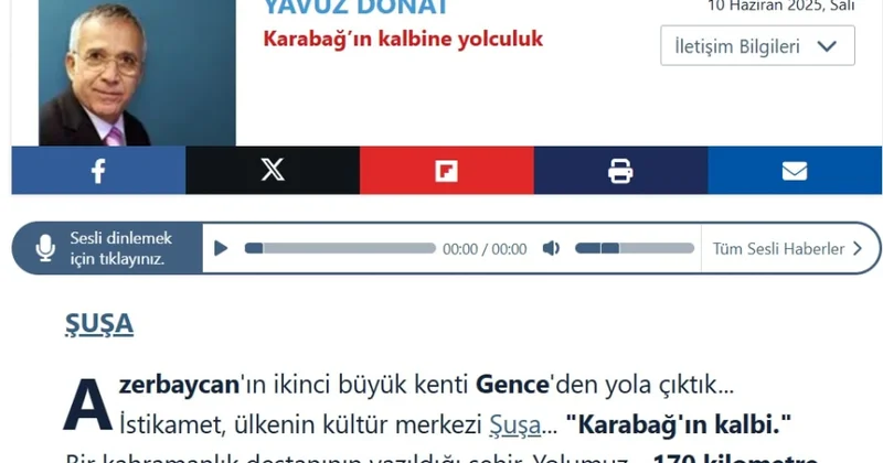 “Sabah” qəzeti oxucularına “Qarabağın ürəyi” barədə məlumat verib