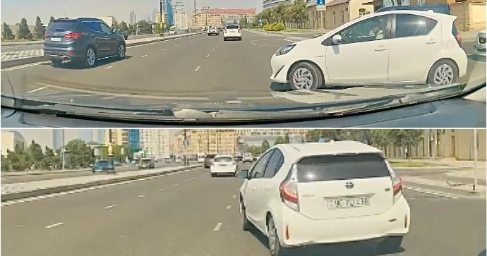 Baş yoldan gələn maşını son anda görən sürücü qəzanın bir addımlığından döndü VİDEO