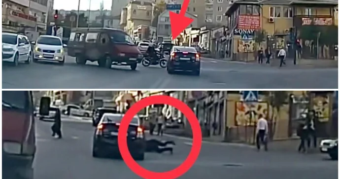 Yolayırıcına necə gəldi girən “Prius” sürücüsü motosikletçini vurub yerə sərdi VİDEO