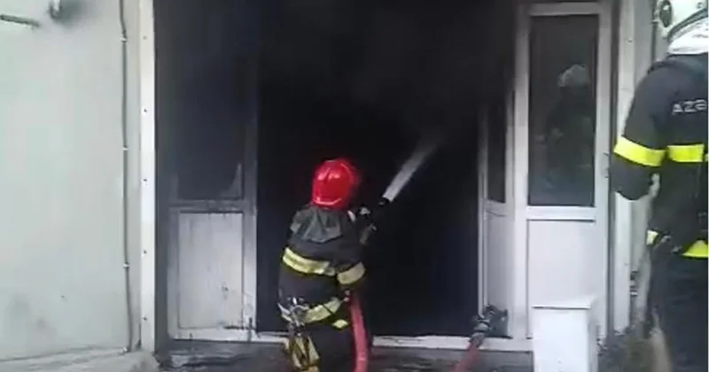 Yasamalda obyekt yanır Fotolar+Video