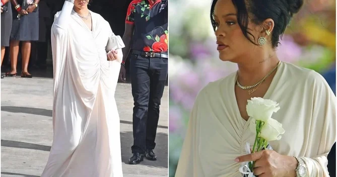 Rihanna övladları ilə atasının yas mərasiminə qatıldı