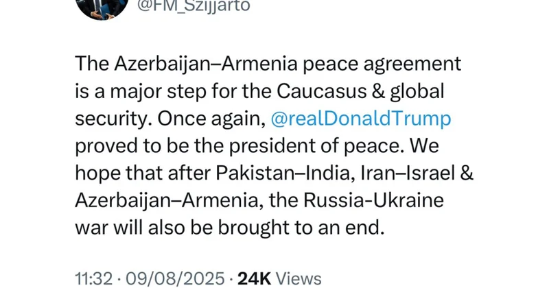 Macarıstanın Xarici İşlər Nazirliyi Donald Trampın Qafqazda sülhün bərqərar olunmasında rolunu yüksək qiymətləndirib