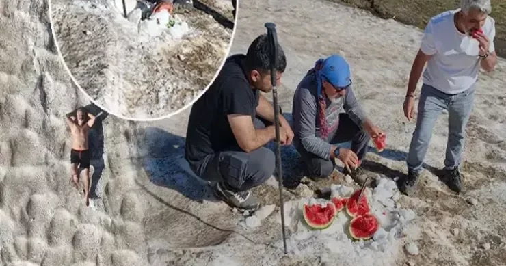 40 dərəcə istidə qardan həzz almaq: Bir tərəfdə günəş vannası qəbul edir, digər tərəfdə xizək sürürlər