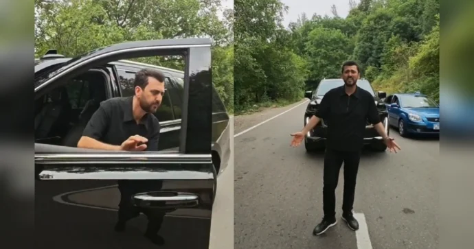Əməkdar artist sürücülərin qarşısını kəsib görün nə etdi VİDEO